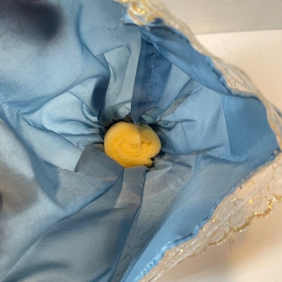Vintage Handmade Angel Tree Topper With Golden Wings & Blue Gown Lace Overlay - Picture 6 of 8